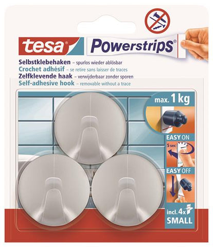 tesa® Powerstrips Hook Small Round | Matt Chrome