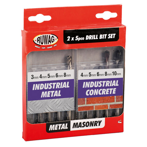 Ruwag 10 Piece Industrial Drill Set - HSS/Masonry