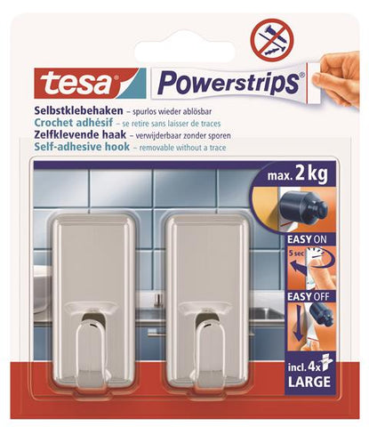 tesa® Powerstrips Hooks Large CLASSIC | Chrome
