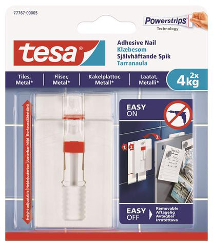 tesa® Adjustable Adhesive Nail for Tiles & Metal 4 kg