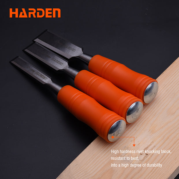 Circular Chisel Design 3 Piece Orange Circular Handle Wood Chisel Set